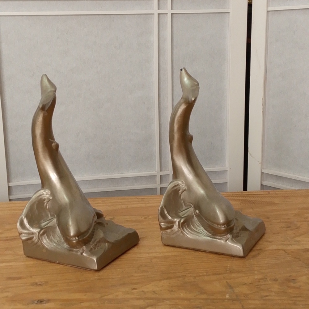 Vintage PM Craftsman Brushed Nickel Whale Bookends